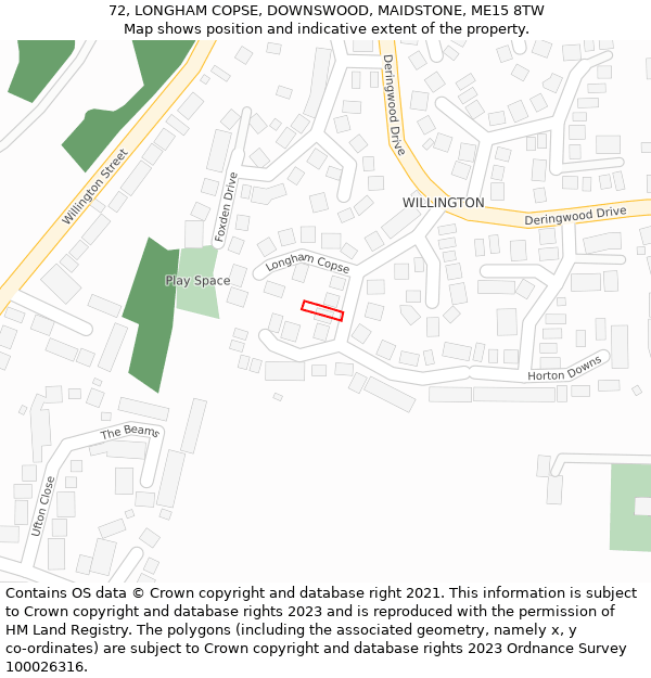 72, LONGHAM COPSE, DOWNSWOOD, MAIDSTONE, ME15 8TW: Location map and indicative extent of plot