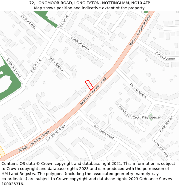 72, LONGMOOR ROAD, LONG EATON, NOTTINGHAM, NG10 4FP: Location map and indicative extent of plot