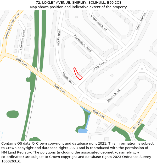 72, LOXLEY AVENUE, SHIRLEY, SOLIHULL, B90 2QS: Location map and indicative extent of plot