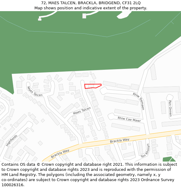 72, MAES TALCEN, BRACKLA, BRIDGEND, CF31 2LQ: Location map and indicative extent of plot