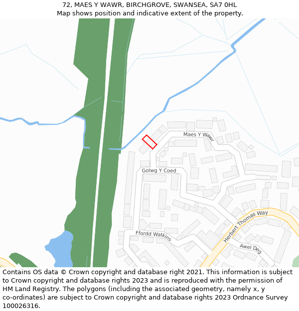 72, MAES Y WAWR, BIRCHGROVE, SWANSEA, SA7 0HL: Location map and indicative extent of plot