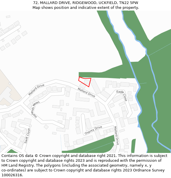 72, MALLARD DRIVE, RIDGEWOOD, UCKFIELD, TN22 5PW: Location map and indicative extent of plot