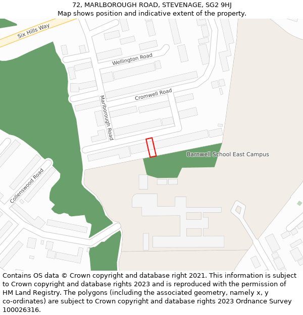 72, MARLBOROUGH ROAD, STEVENAGE, SG2 9HJ: Location map and indicative extent of plot