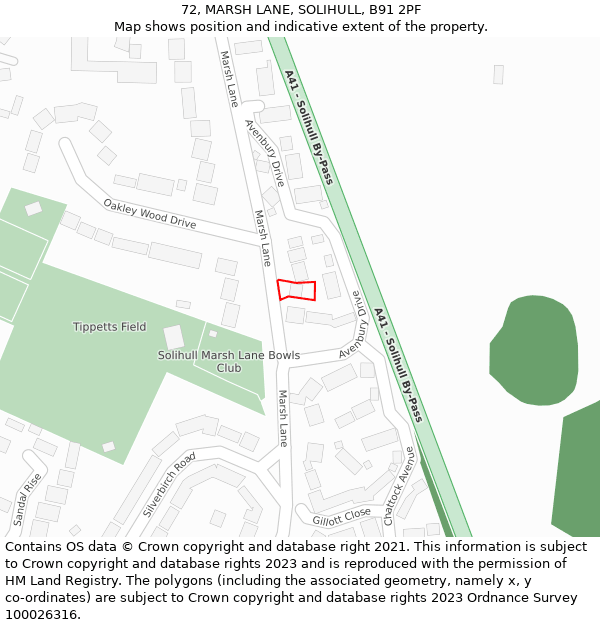 72, MARSH LANE, SOLIHULL, B91 2PF: Location map and indicative extent of plot