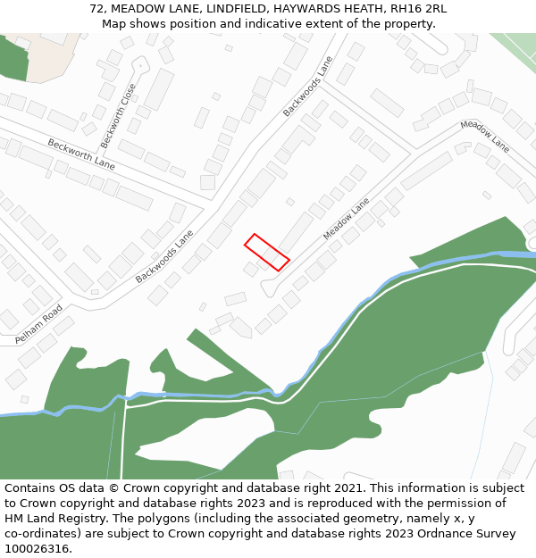 72, MEADOW LANE, LINDFIELD, HAYWARDS HEATH, RH16 2RL: Location map and indicative extent of plot