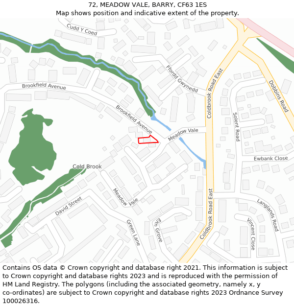 72, MEADOW VALE, BARRY, CF63 1ES: Location map and indicative extent of plot