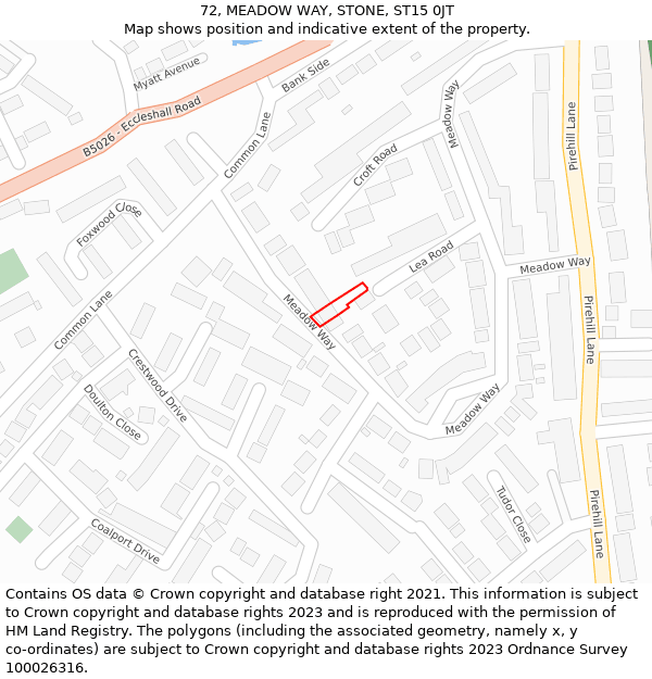 72, MEADOW WAY, STONE, ST15 0JT: Location map and indicative extent of plot