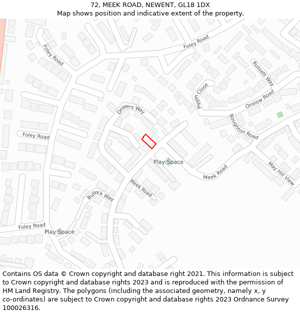 72, MEEK ROAD, NEWENT, GL18 1DX: Location map and indicative extent of plot