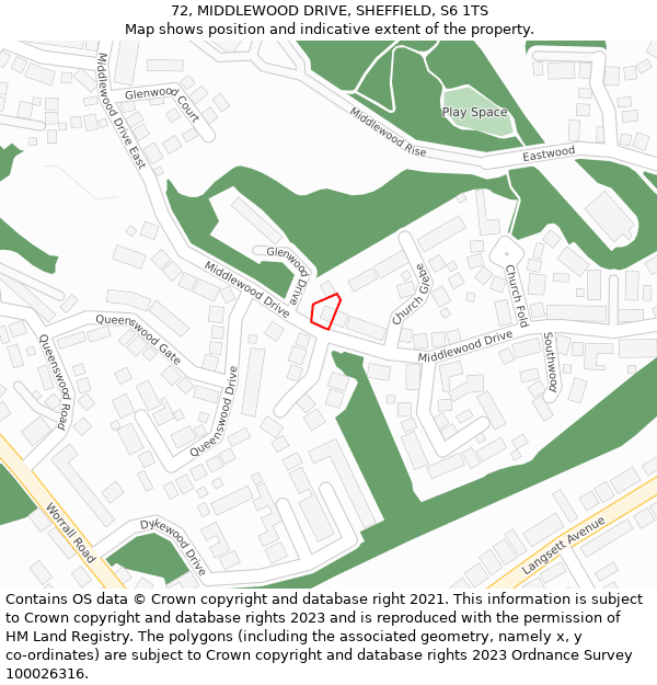 72, MIDDLEWOOD DRIVE, SHEFFIELD, S6 1TS: Location map and indicative extent of plot