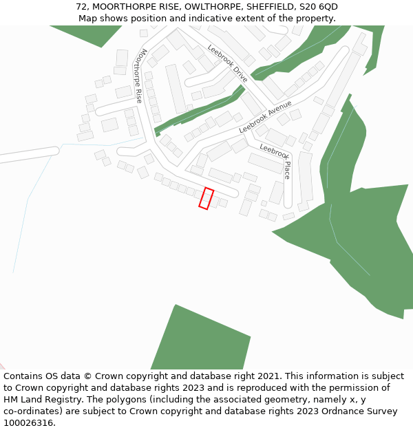 72, MOORTHORPE RISE, OWLTHORPE, SHEFFIELD, S20 6QD: Location map and indicative extent of plot