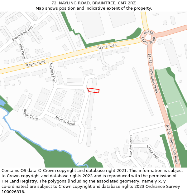 72, NAYLING ROAD, BRAINTREE, CM7 2RZ: Location map and indicative extent of plot