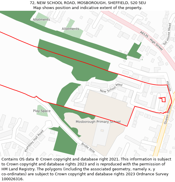 72, NEW SCHOOL ROAD, MOSBOROUGH, SHEFFIELD, S20 5EU: Location map and indicative extent of plot