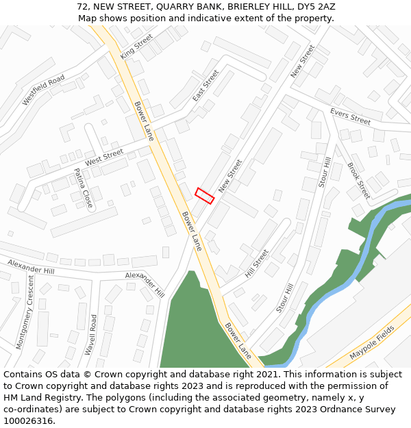 72, NEW STREET, QUARRY BANK, BRIERLEY HILL, DY5 2AZ: Location map and indicative extent of plot