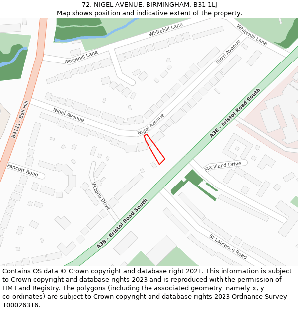 72, NIGEL AVENUE, BIRMINGHAM, B31 1LJ: Location map and indicative extent of plot