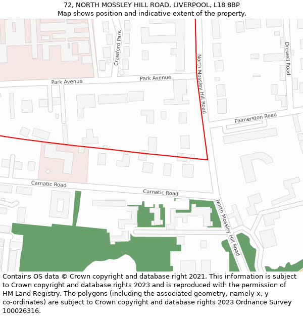 72, NORTH MOSSLEY HILL ROAD, LIVERPOOL, L18 8BP: Location map and indicative extent of plot