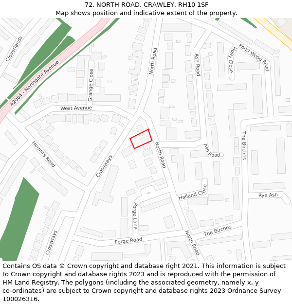 72, NORTH ROAD, CRAWLEY, RH10 1SF: Location map and indicative extent of plot