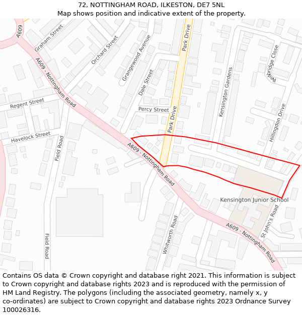 72, NOTTINGHAM ROAD, ILKESTON, DE7 5NL: Location map and indicative extent of plot