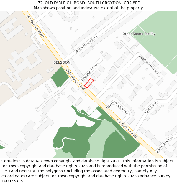 72, OLD FARLEIGH ROAD, SOUTH CROYDON, CR2 8PF: Location map and indicative extent of plot