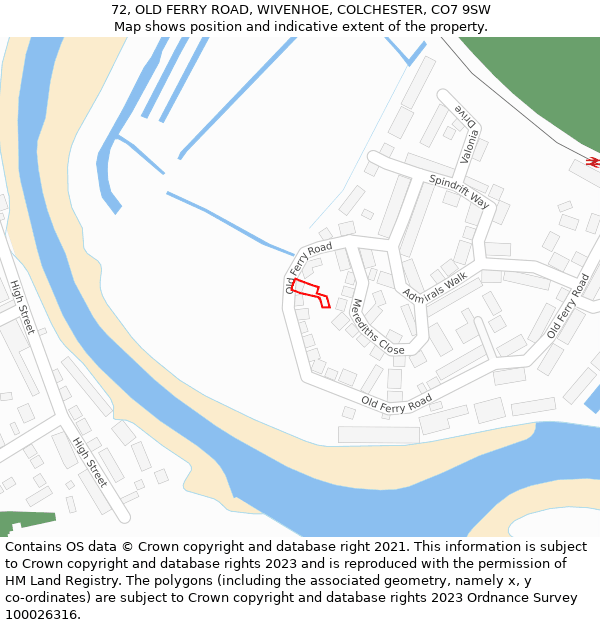 72, OLD FERRY ROAD, WIVENHOE, COLCHESTER, CO7 9SW: Location map and indicative extent of plot