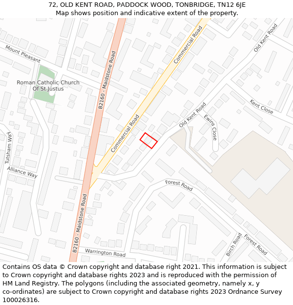 72, OLD KENT ROAD, PADDOCK WOOD, TONBRIDGE, TN12 6JE: Location map and indicative extent of plot