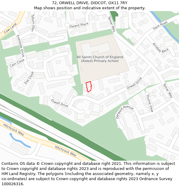 72, ORWELL DRIVE, DIDCOT, OX11 7RY: Location map and indicative extent of plot