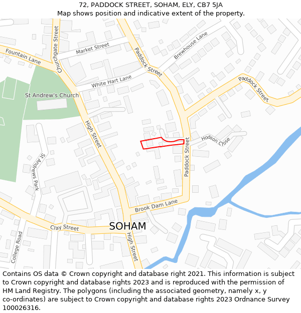 72, PADDOCK STREET, SOHAM, ELY, CB7 5JA: Location map and indicative extent of plot