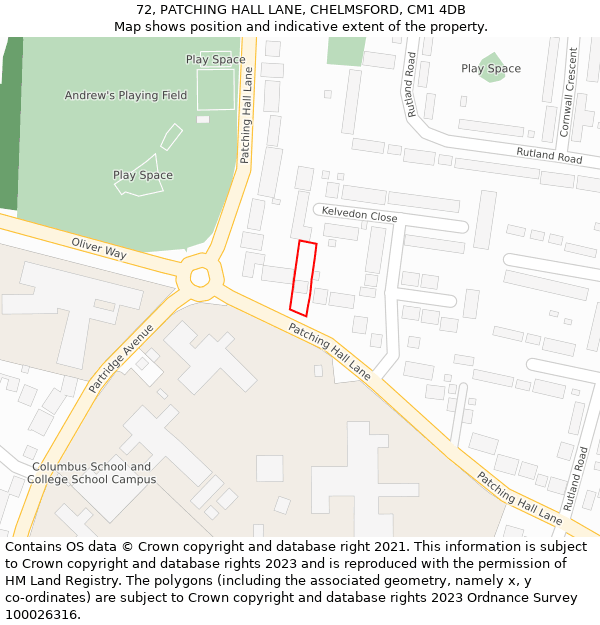72, PATCHING HALL LANE, CHELMSFORD, CM1 4DB: Location map and indicative extent of plot