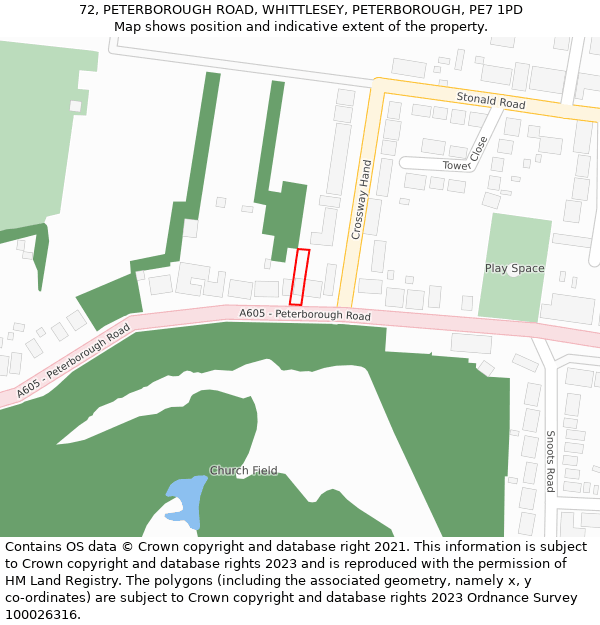 72, PETERBOROUGH ROAD, WHITTLESEY, PETERBOROUGH, PE7 1PD: Location map and indicative extent of plot
