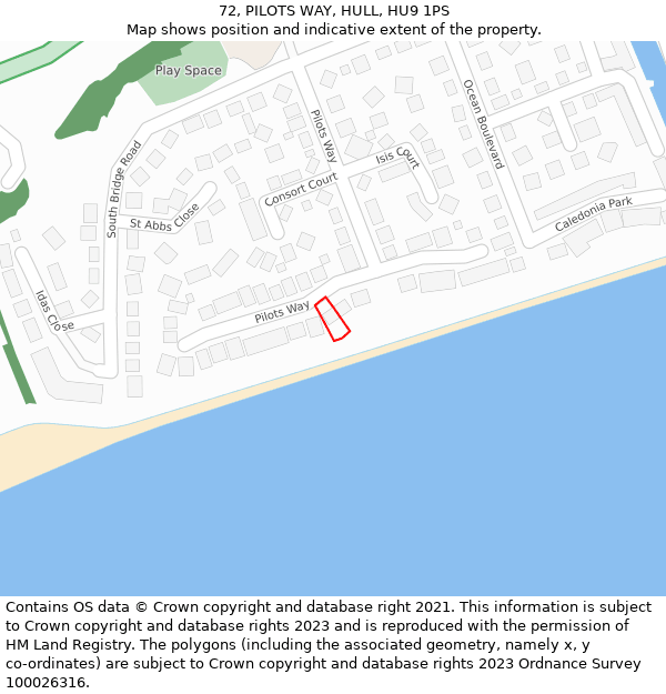 72, PILOTS WAY, HULL, HU9 1PS: Location map and indicative extent of plot