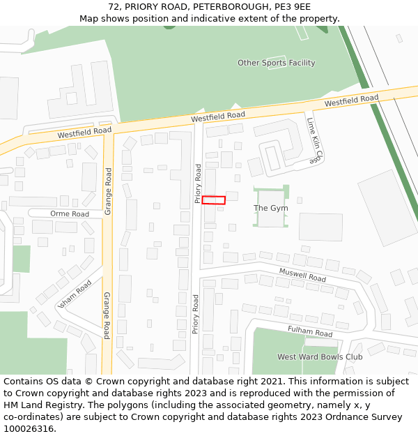 72, PRIORY ROAD, PETERBOROUGH, PE3 9EE: Location map and indicative extent of plot