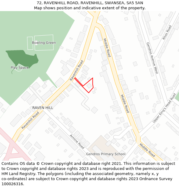 72, RAVENHILL ROAD, RAVENHILL, SWANSEA, SA5 5AN: Location map and indicative extent of plot