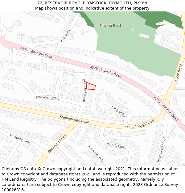 72, RESERVOIR ROAD, PLYMSTOCK, PLYMOUTH, PL9 8NJ: Location map and indicative extent of plot