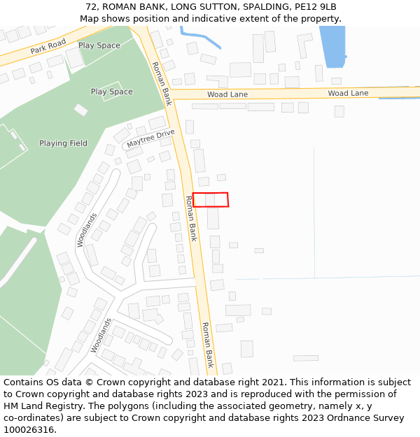 72, ROMAN BANK, LONG SUTTON, SPALDING, PE12 9LB: Location map and indicative extent of plot