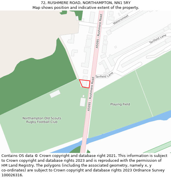 72, RUSHMERE ROAD, NORTHAMPTON, NN1 5RY: Location map and indicative extent of plot