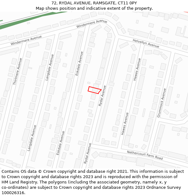 72, RYDAL AVENUE, RAMSGATE, CT11 0PY: Location map and indicative extent of plot