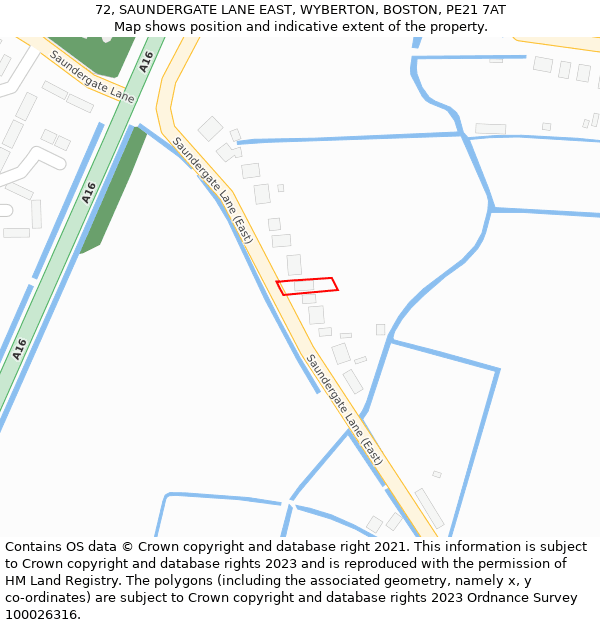 72, SAUNDERGATE LANE EAST, WYBERTON, BOSTON, PE21 7AT: Location map and indicative extent of plot