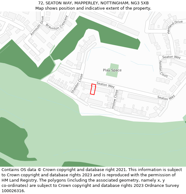 72, SEATON WAY, MAPPERLEY, NOTTINGHAM, NG3 5XB: Location map and indicative extent of plot