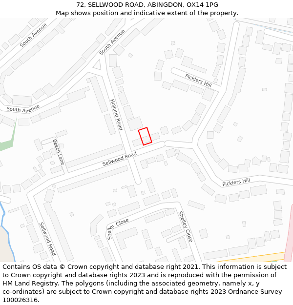 72, SELLWOOD ROAD, ABINGDON, OX14 1PG: Location map and indicative extent of plot