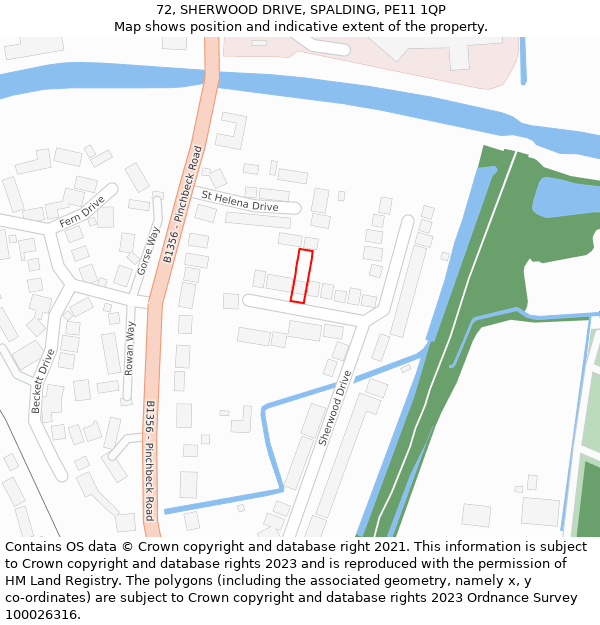 72, SHERWOOD DRIVE, SPALDING, PE11 1QP: Location map and indicative extent of plot