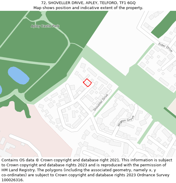72, SHOVELLER DRIVE, APLEY, TELFORD, TF1 6GQ: Location map and indicative extent of plot