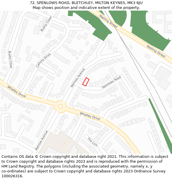 72, SPENLOWS ROAD, BLETCHLEY, MILTON KEYNES, MK3 6JU: Location map and indicative extent of plot