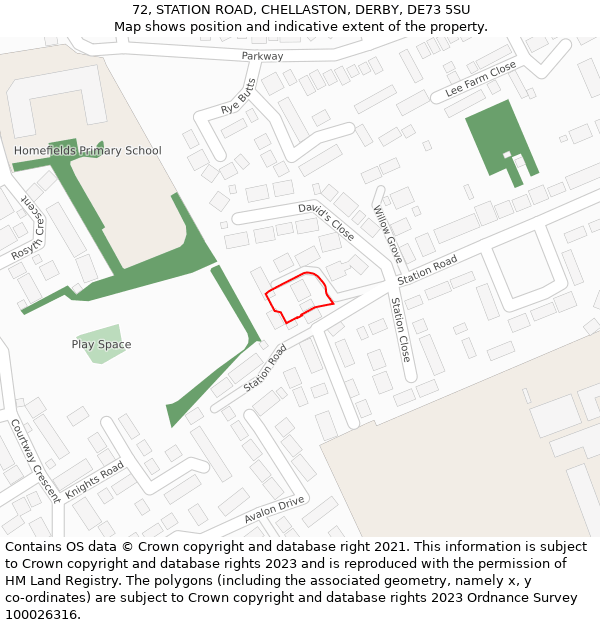 72, STATION ROAD, CHELLASTON, DERBY, DE73 5SU: Location map and indicative extent of plot