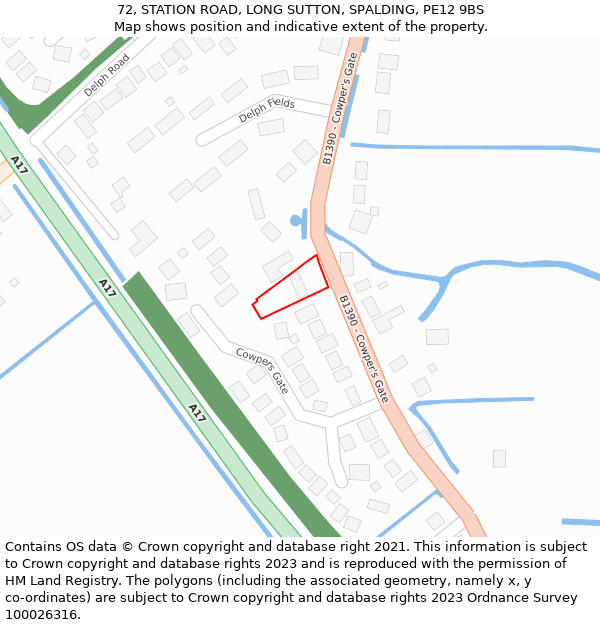 72, STATION ROAD, LONG SUTTON, SPALDING, PE12 9BS: Location map and indicative extent of plot