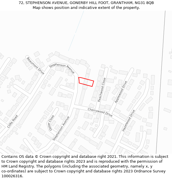 72, STEPHENSON AVENUE, GONERBY HILL FOOT, GRANTHAM, NG31 8QB: Location map and indicative extent of plot