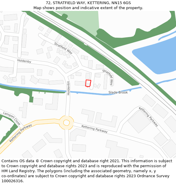 72, STRATFIELD WAY, KETTERING, NN15 6GS: Location map and indicative extent of plot