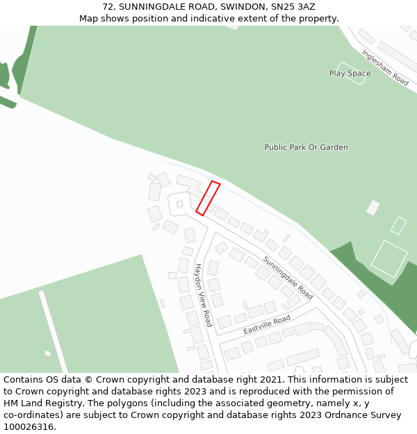 72, SUNNINGDALE ROAD, SWINDON, SN25 3AZ: Location map and indicative extent of plot