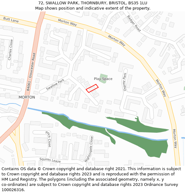 72, SWALLOW PARK, THORNBURY, BRISTOL, BS35 1LU: Location map and indicative extent of plot