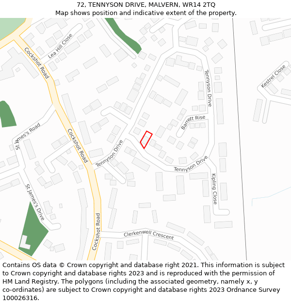 72, TENNYSON DRIVE, MALVERN, WR14 2TQ: Location map and indicative extent of plot