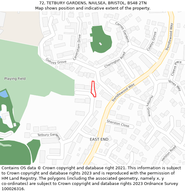 72, TETBURY GARDENS, NAILSEA, BRISTOL, BS48 2TN: Location map and indicative extent of plot