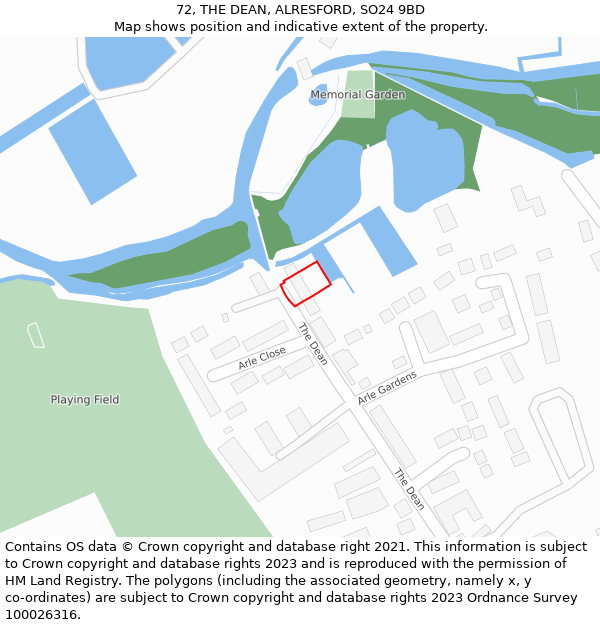 72, THE DEAN, ALRESFORD, SO24 9BD: Location map and indicative extent of plot